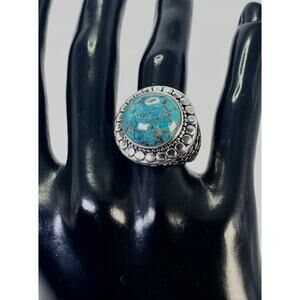 STERLING SILVER Jenna Blue Cabochon TURQUOISE Domed Ring Size 7 - Vintage NOS